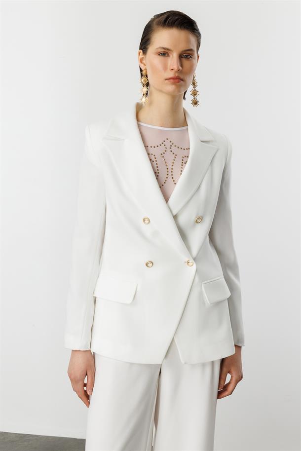 Asimetrik Kesim Krep Ceket-KEMIK