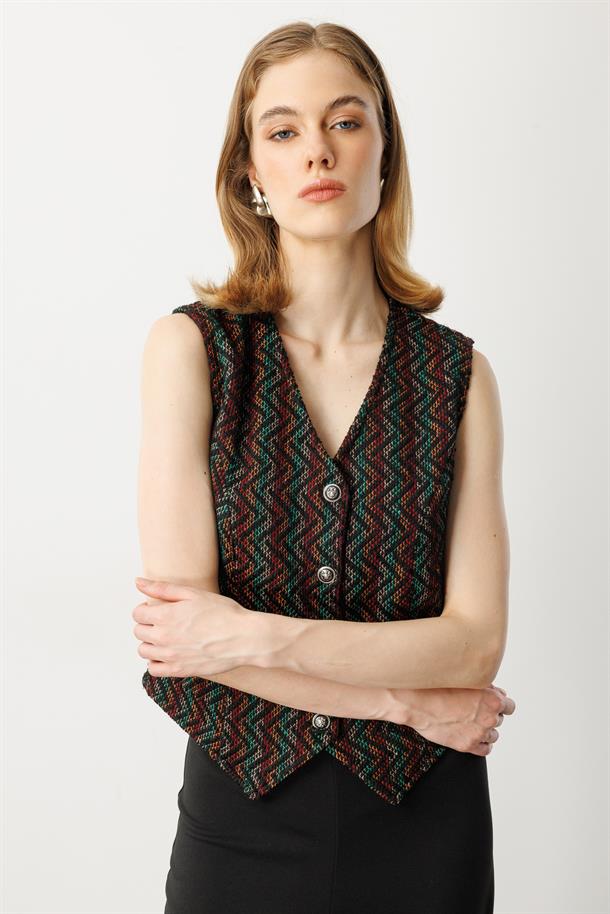 Asimetrik Kesim Örme Yelek-HAKİ