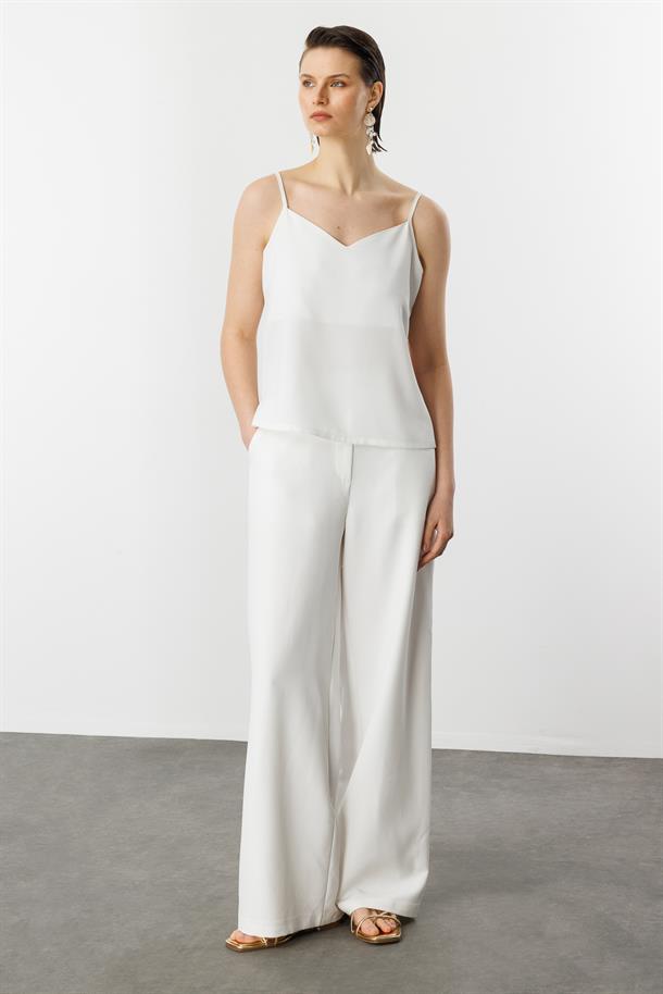 Askılı V Yaka Bluz-KEMIK