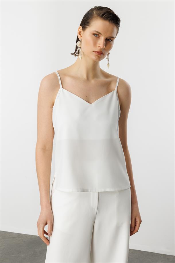 Askılı V Yaka Bluz-KEMIK