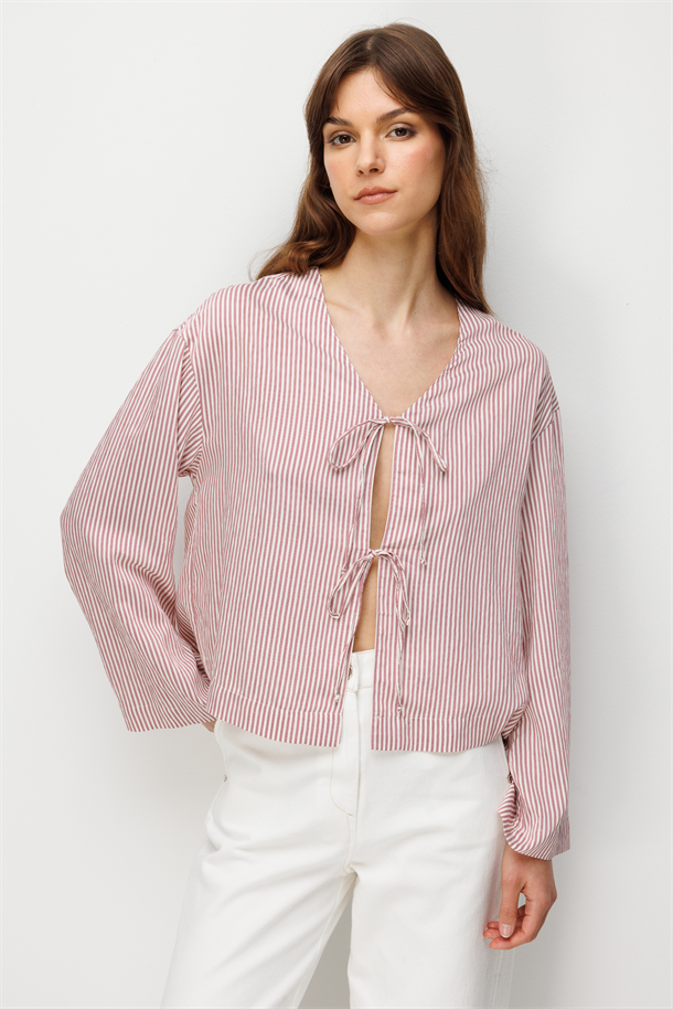 Bağlama Detay Çzigili Gömlek-BORDO