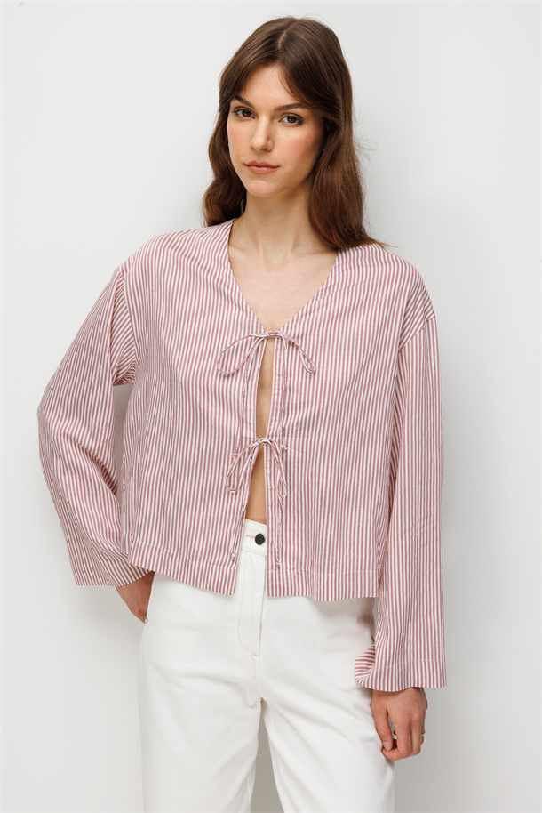 Bağlama Detay Çzigili Gömlek-BORDO