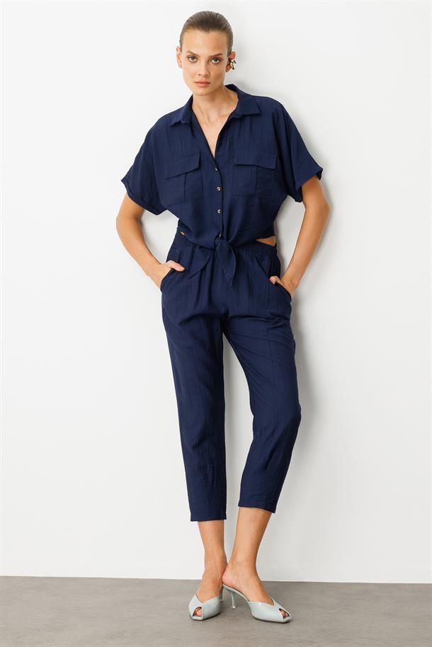 Bağlama Detaylı Crop Gömlek-LACI