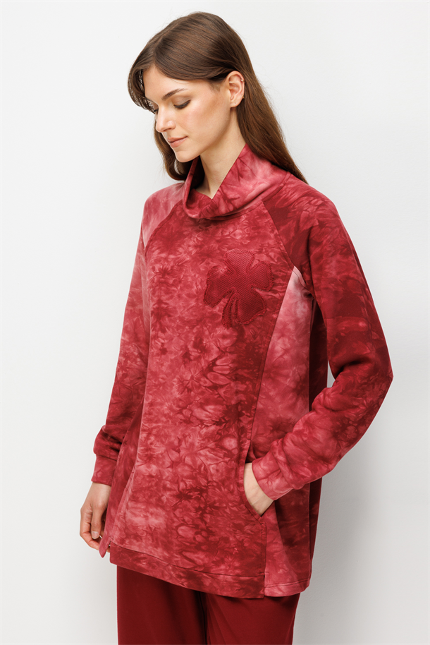 Balıkçı Yaka Batikli Tunik-BORDO