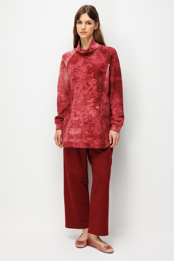 Balıkçı Yaka Batikli Tunik-BORDO