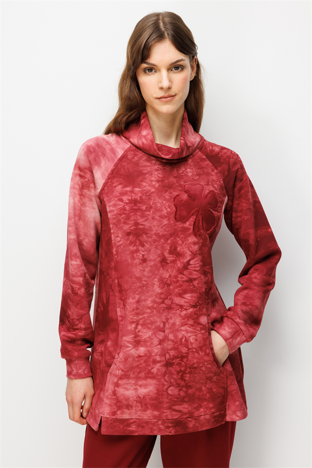 Balıkçı Yaka Batikli Tunik-BORDO