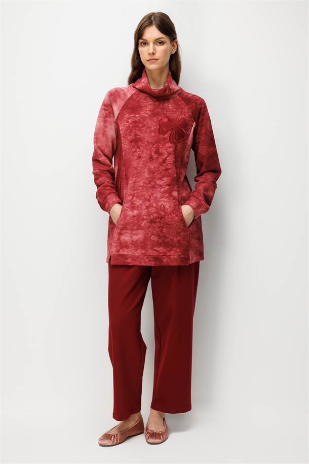 Balıkçı Yaka Batikli Tunik-BORDO