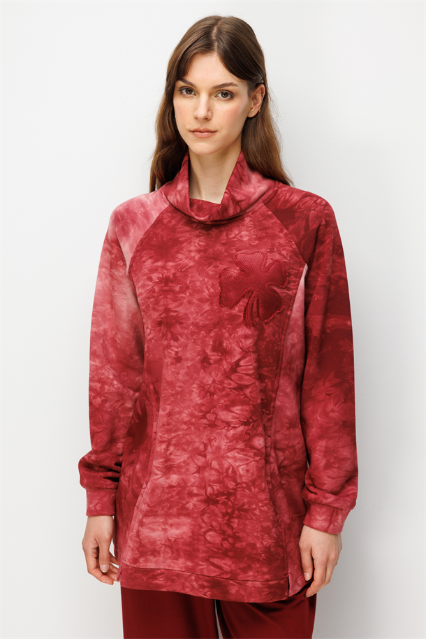 Balıkçı Yaka Batikli Tunik-BORDO