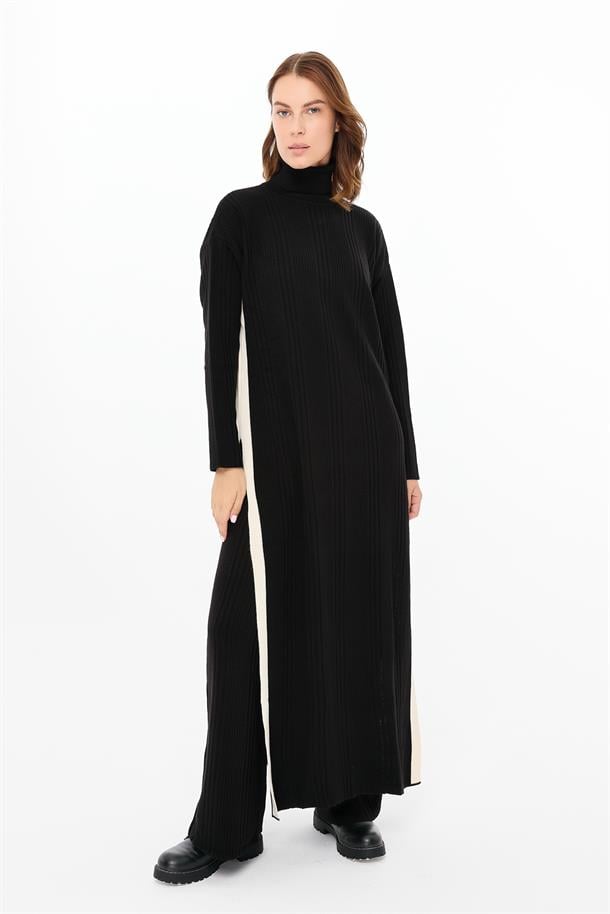 Balıkçı Yaka Tunik-Pantolon Triko Takım-SİYAH