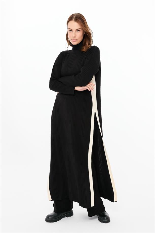 Balıkçı Yaka Tunik-Pantolon Triko Takım-SİYAH