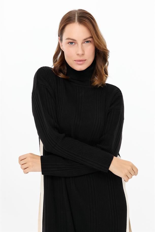 Balıkçı Yaka Tunik-Pantolon Triko Takım-SİYAH