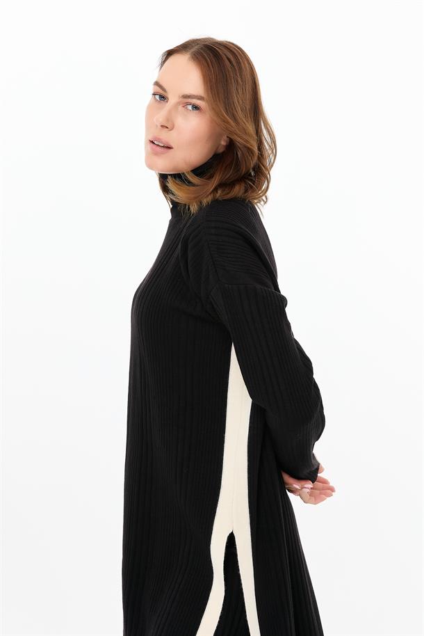 Balıkçı Yaka Tunik-Pantolon Triko Takım-SİYAH