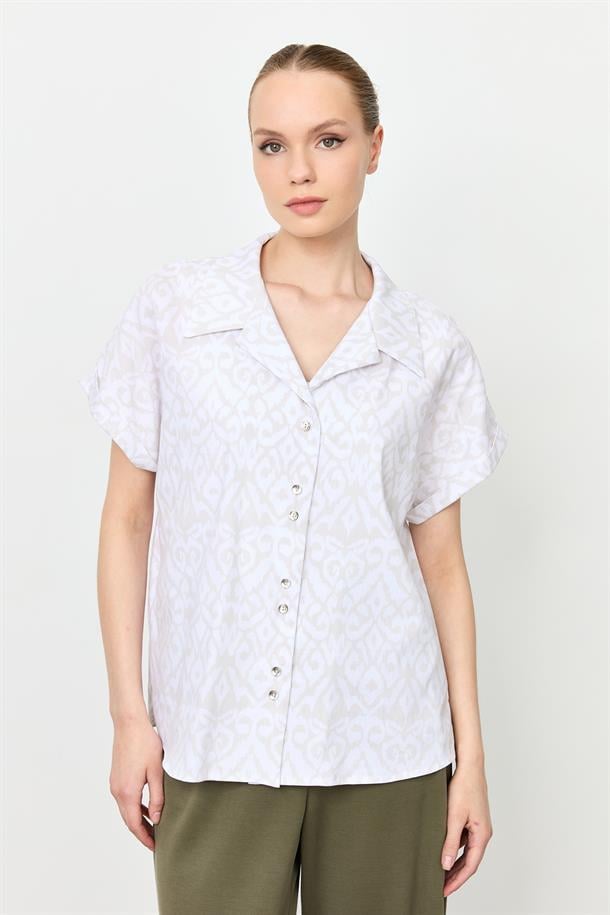 Baskı Detaylı  Gömlek-BEJ