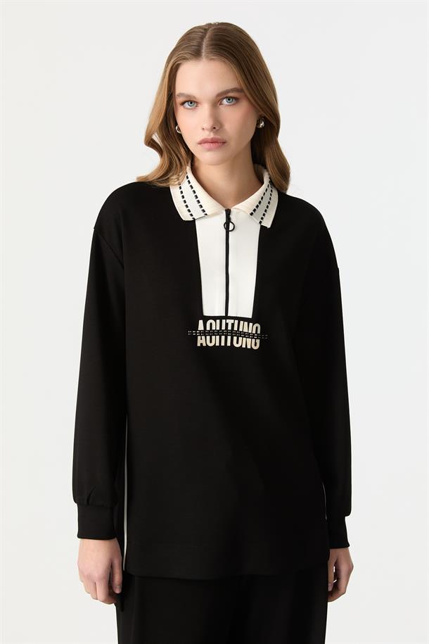 Baskı Detaylı Modal Tunik-SİYAH