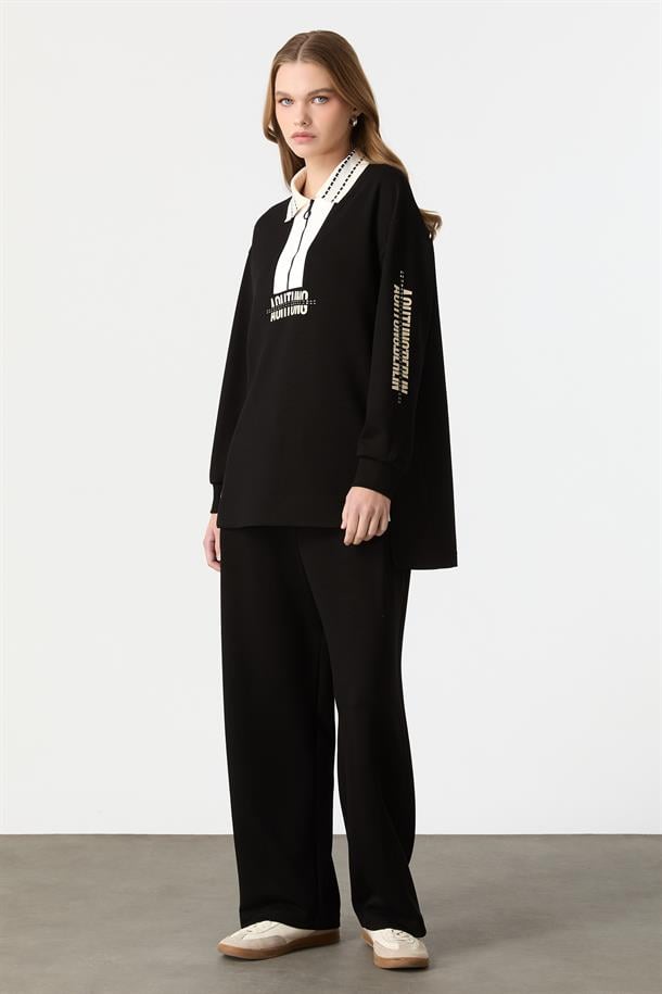 Baskı Detaylı Modal Tunik-SİYAH