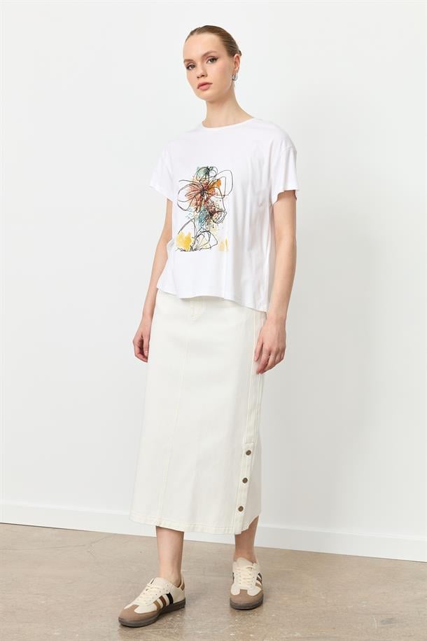 Baskı Detaylı Tişört-KEMIK