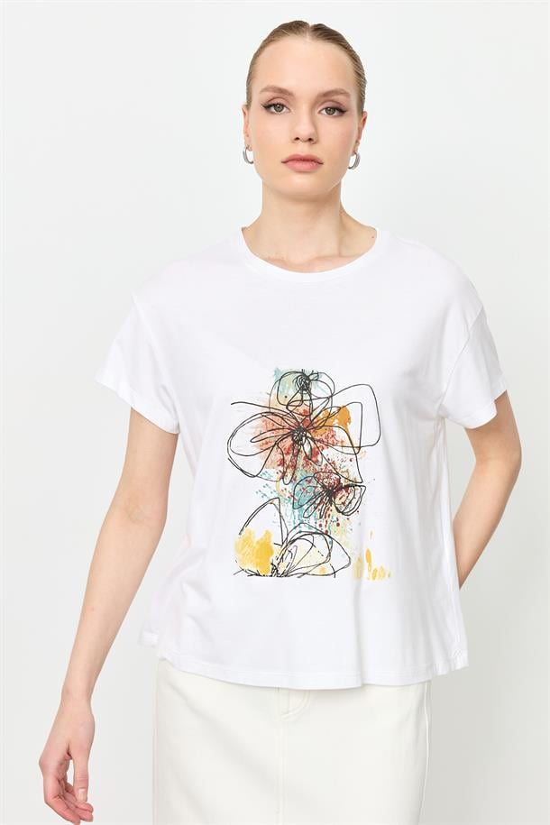 Baskı Detaylı Tişört-KEMIK