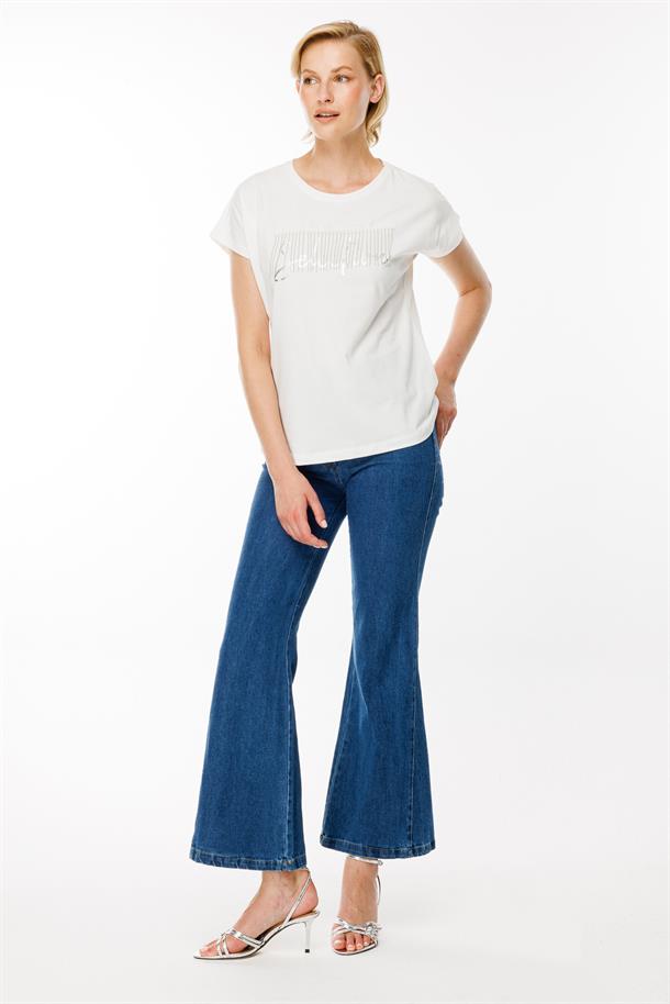 Baskılı Basic Tişört-EKRU