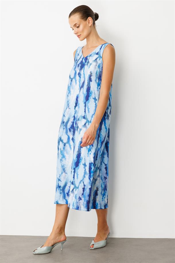 Batik Desenli Sırt Detay Elbise-İNDİGO