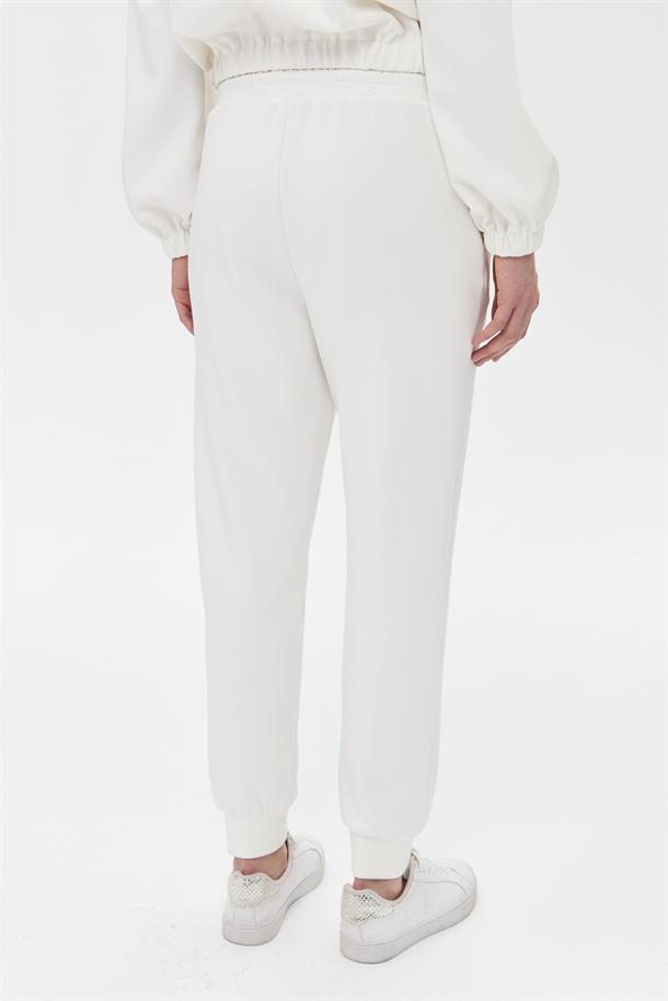 Bel ve Paça Lastikli Modal Pantolon-BEYAZ