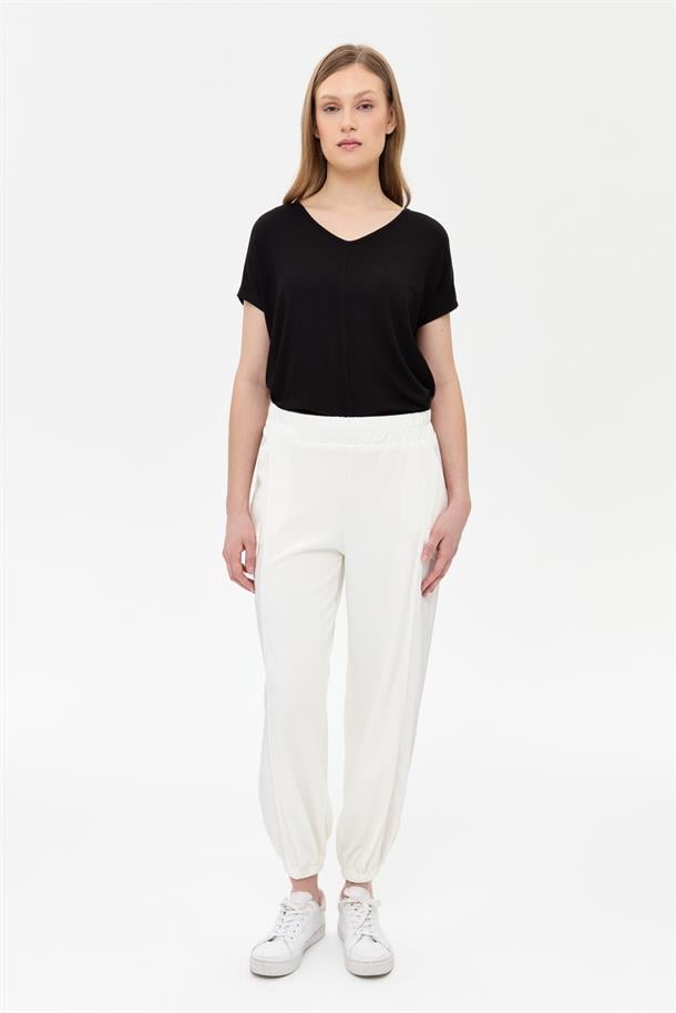 Bel ve Paça Lastikli  Pantolon-KEMIK