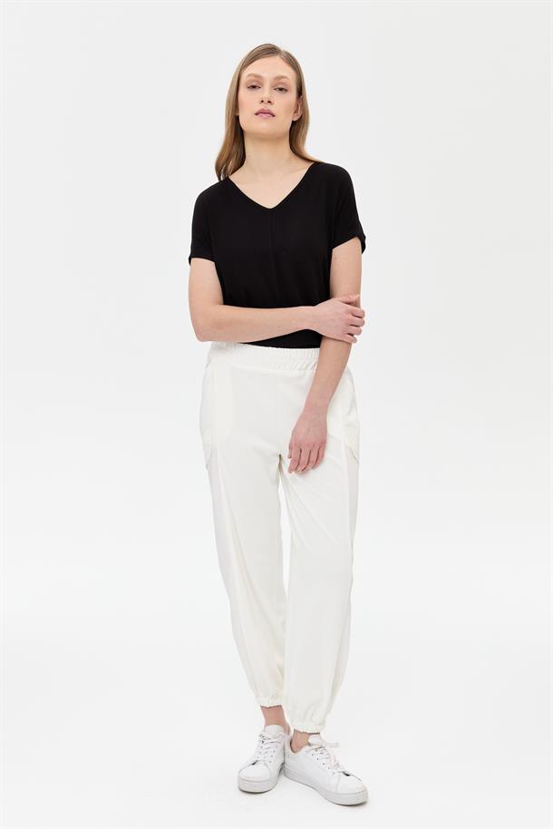 Bel ve Paça Lastikli  Pantolon-KEMIK