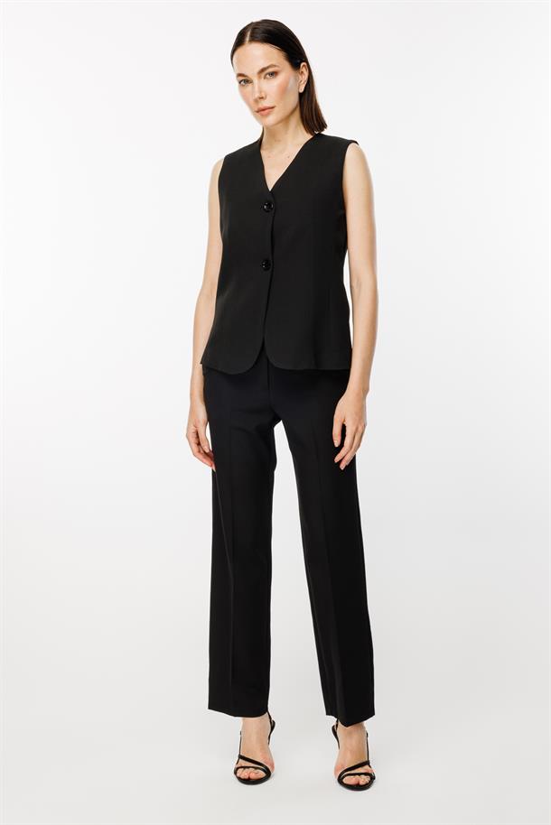 Beli Ayarlanabilir Düğmeli Krep Yelek-SİYAH