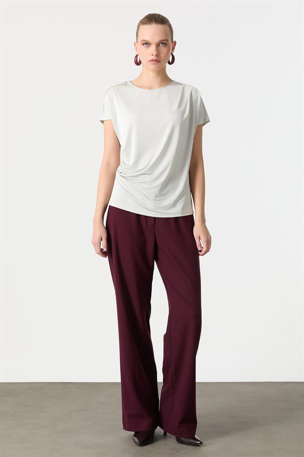 Beli Drape Detaylı Bluz-GRİ