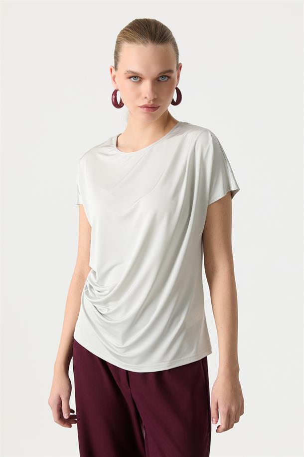 Beli Drape Detaylı Bluz-GRİ