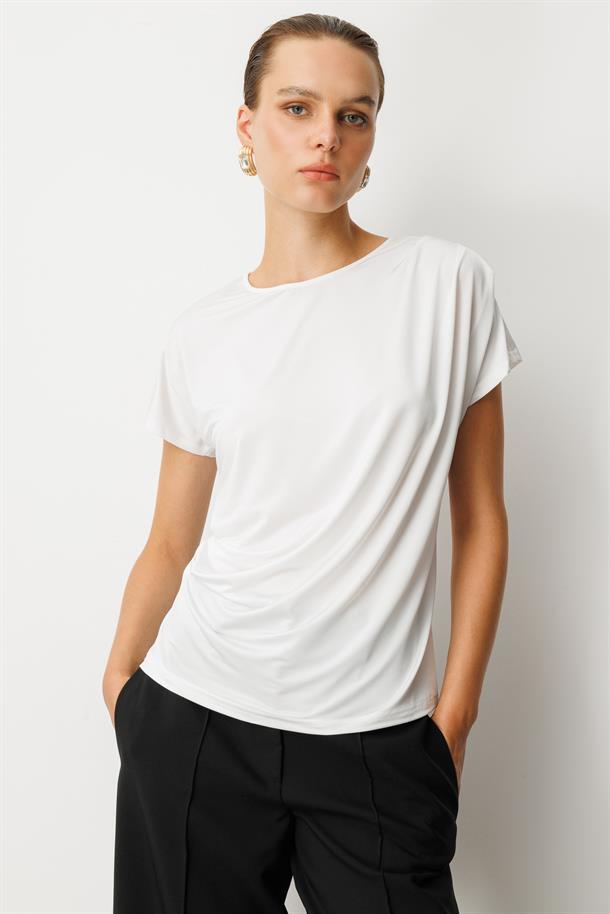Beli Drape Detaylı Bluz-KEMIK