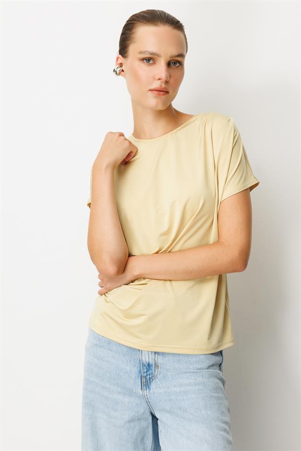 Beli Drape Detaylı Bluz-SARI