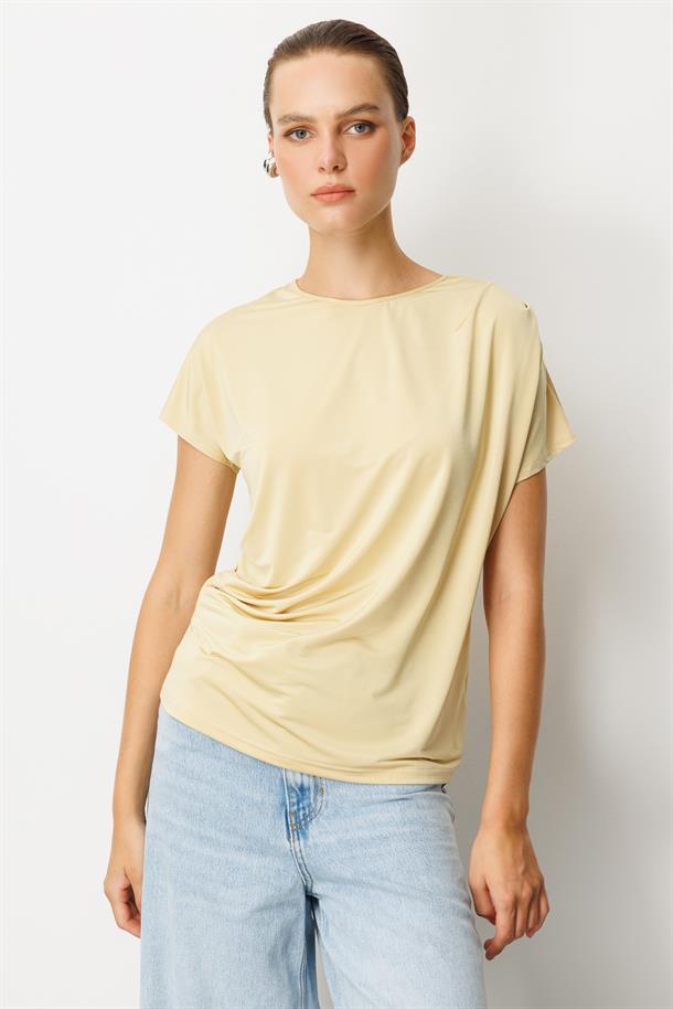 Beli Drape Detaylı Bluz-SARI