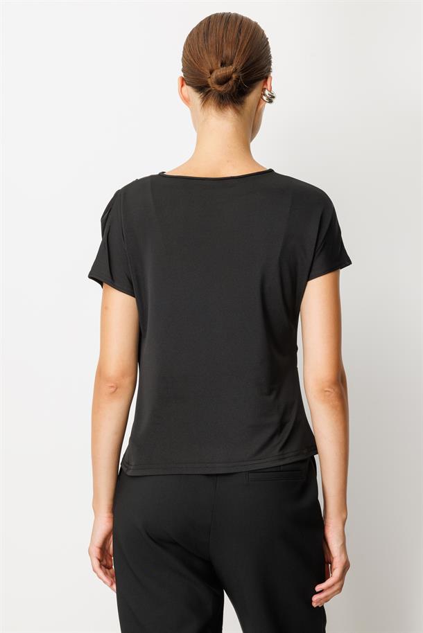 Beli Drape Detaylı Bluz-SİYAH
