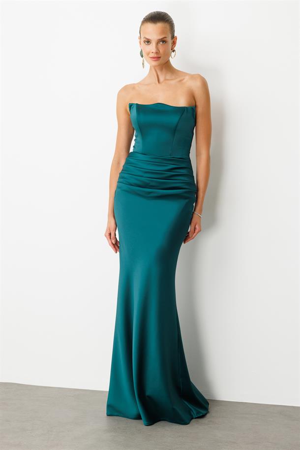 Beli Drapeli Abiye Elbise-ZÜMRÜT