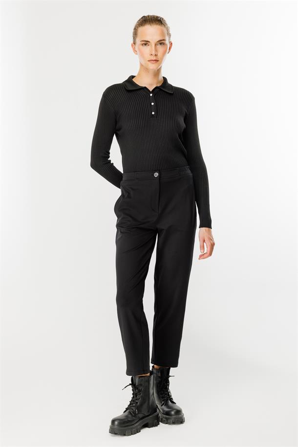 Beli Lastik Detaylı Dalgıç Kumaş Pantolon-SİYAH