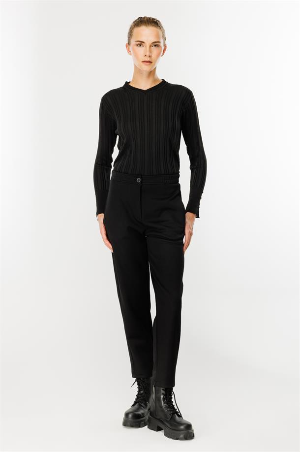 Beli Lastik Detaylı Spor Pantolon-SİYAH