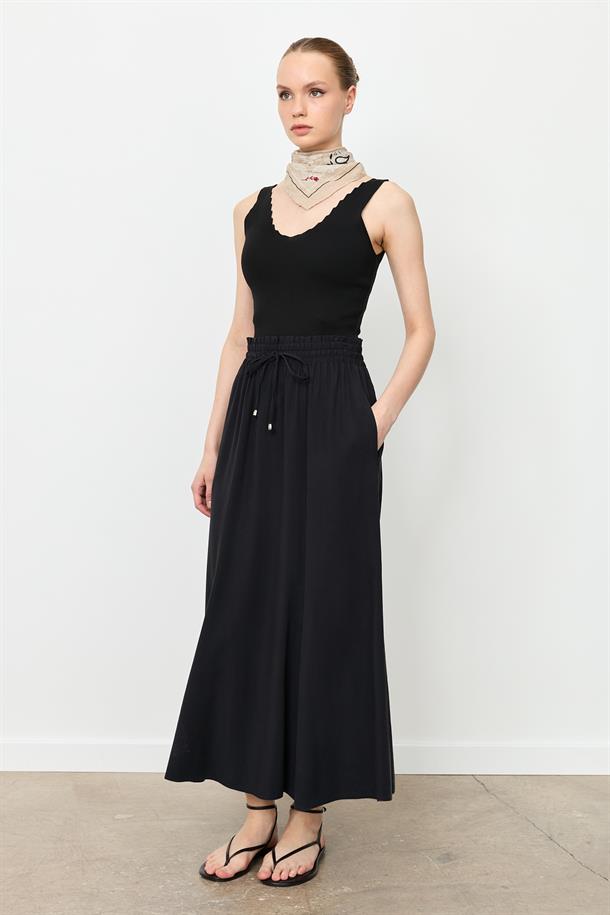 Beli Lastik Modal Uzun Etek-SİYAH