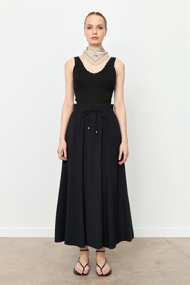 Beli Lastik Modal Uzun Etek-SİYAH