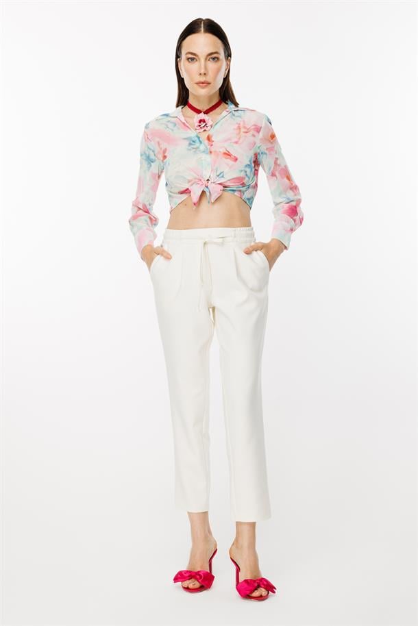 Beli Lastik ve İp Detaylı Pantolon-KEMIK