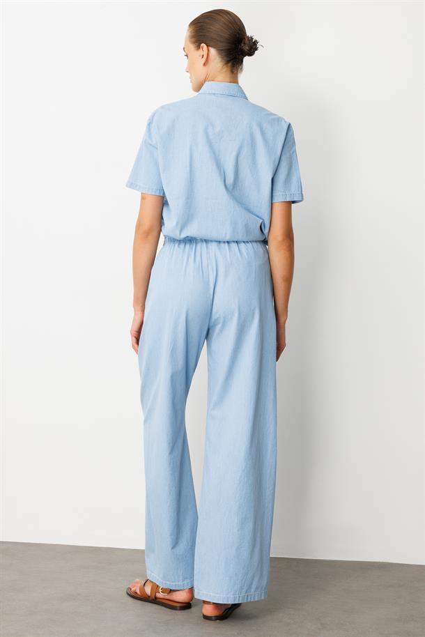 Beli Lastikli Bol Paça Pantolon-MAVİ