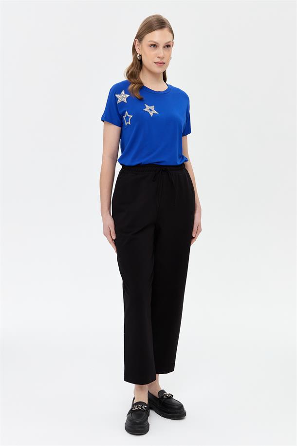 Beli Lastikli İki İplik Pantolon-SİYAH