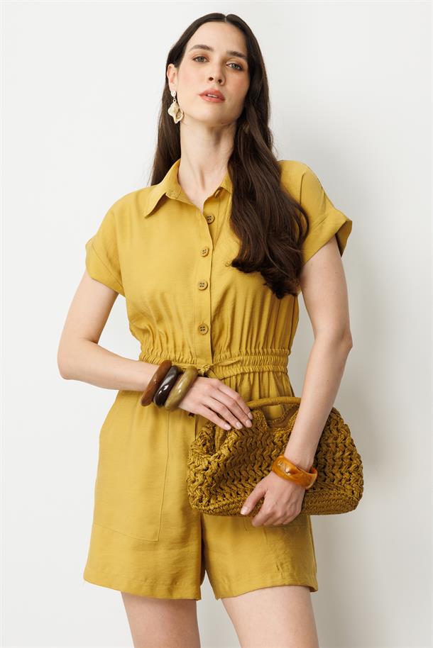 Beli Lastikli Kısa Tulum-SAFRAN