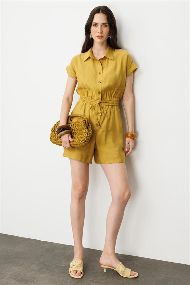 Beli Lastikli Kısa Tulum-SAFRAN