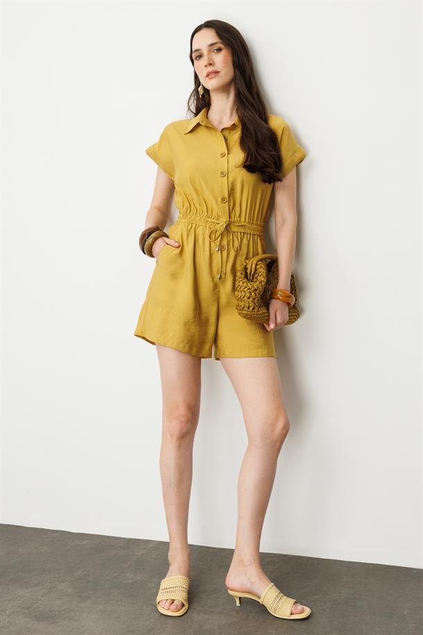 Beli Lastikli Kısa Tulum-SAFRAN