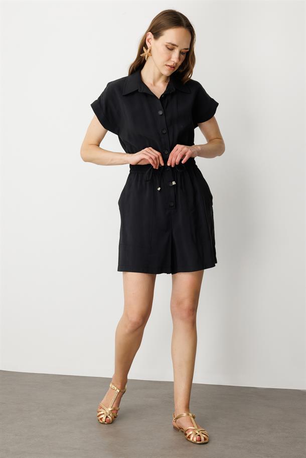 Beli Lastikli Kısa Tulum-SİYAH