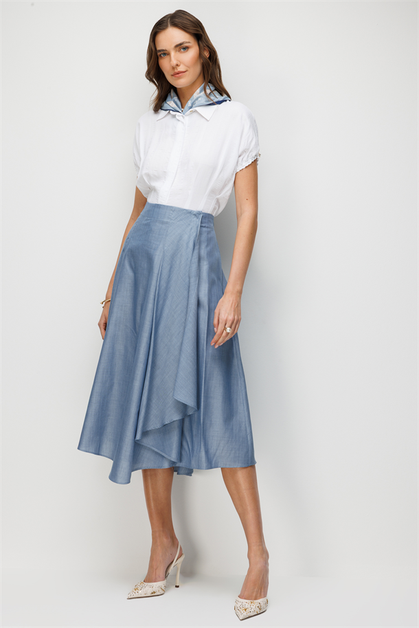 Beli Lastikli Kloş Etek-İNDİGO