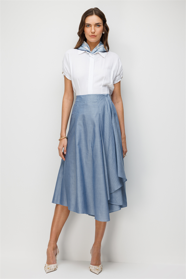 Beli Lastikli Kloş Etek-İNDİGO