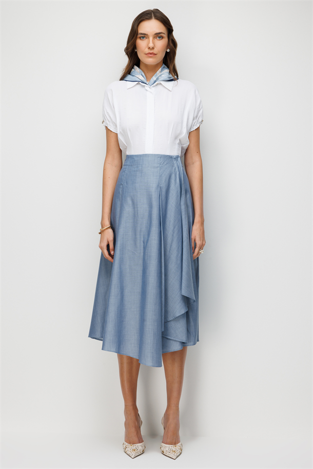 Beli Lastikli Kloş Etek-İNDİGO