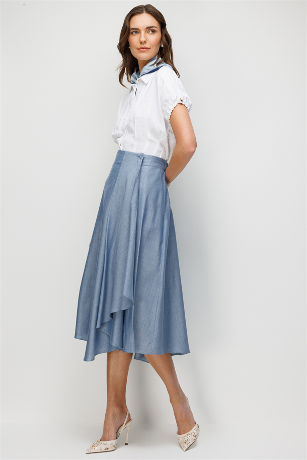 Beli Lastikli Kloş Etek-İNDİGO