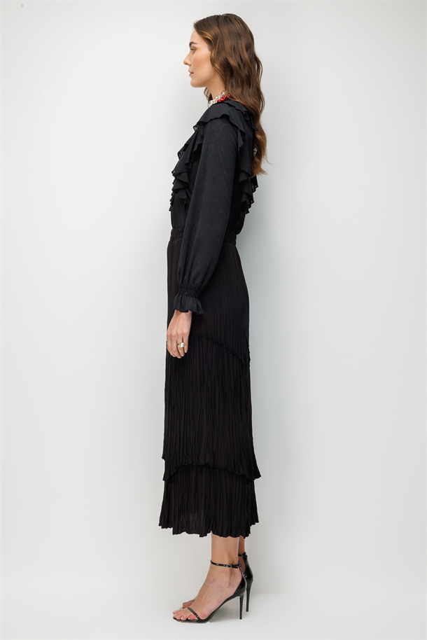 Beli Lastikli Krinkıl Etek-SİYAH